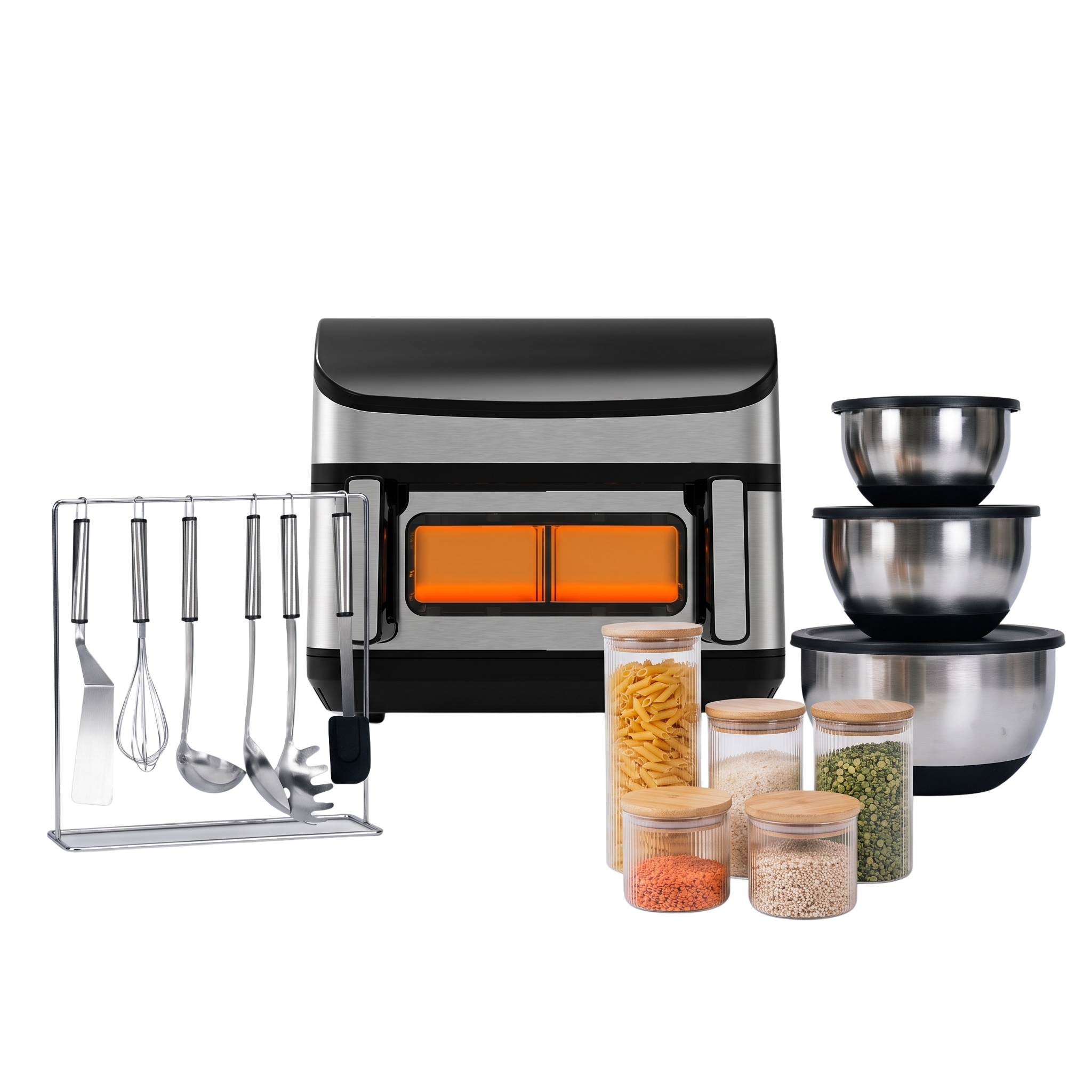 DualFry Fusion Airfryer 10,5 Liter + Keukengerei, Mengkomset & Opbergbakjes