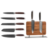 Damascus Messenset 5-delig + GRATIS Magnetische Messenhouder