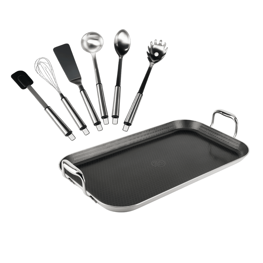 Hybride Grillplaat 45×26,5×2,7 cm · met gratis keukengerei