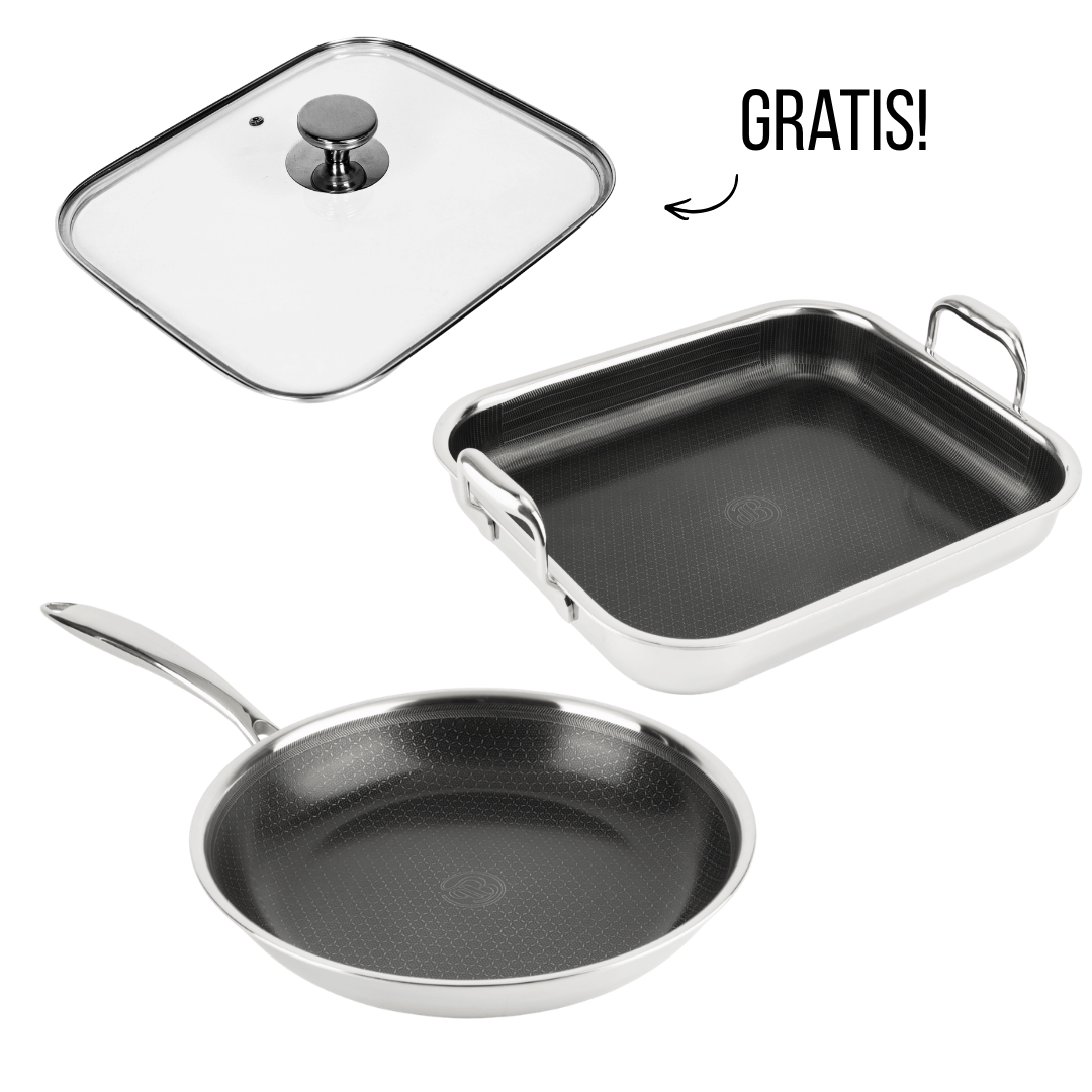 Hybride Koekenpan Ø28 + Braadslede + Deksel Set