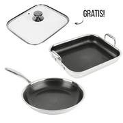 Hybride Koekenpan Ø28 + Braadslede + Deksel Set