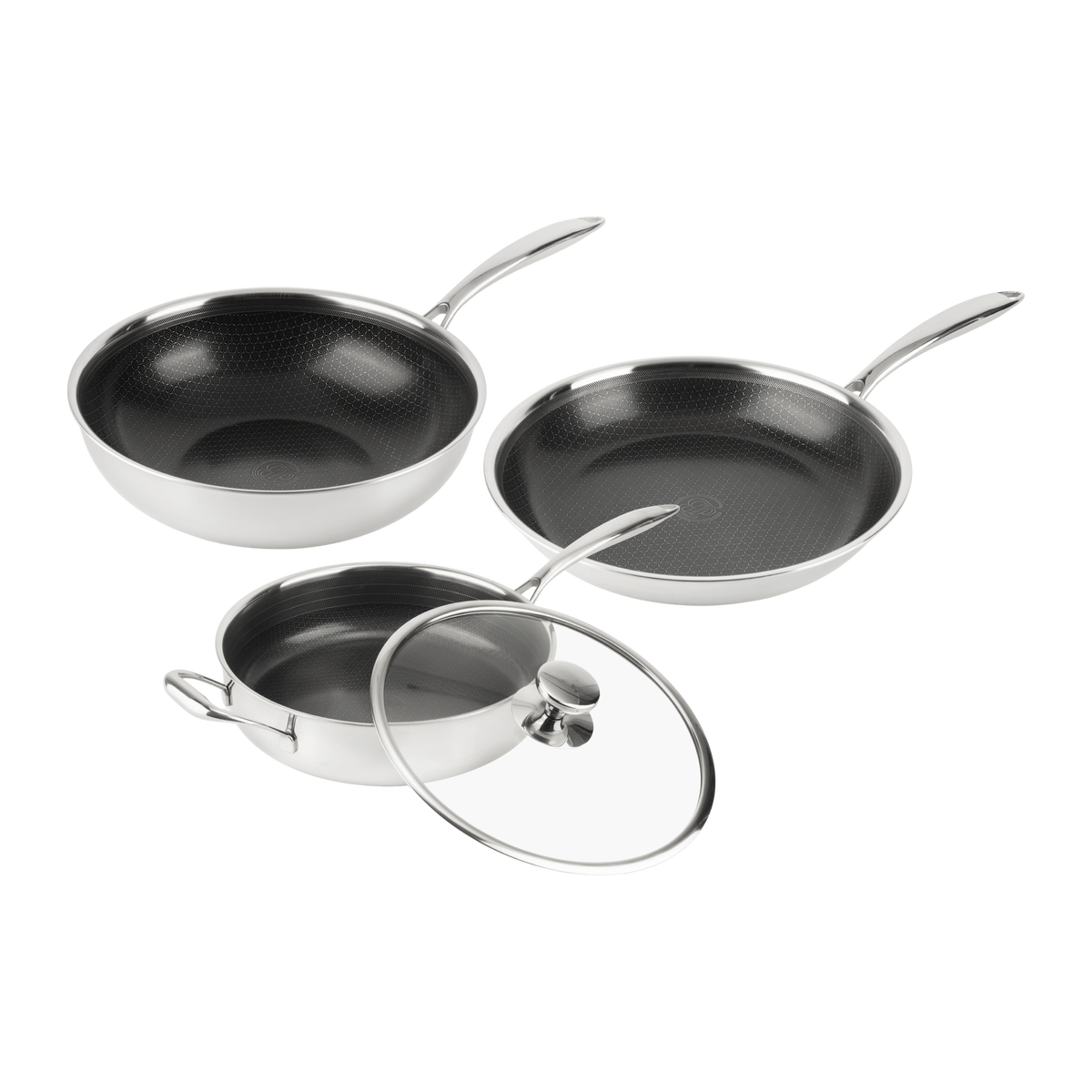 Hybride Bestsellerset Ø28 – Hybride Wok Ø28, Hybride Hapjespan met Deksel Ø28 en Hybride Koekenpan Ø28