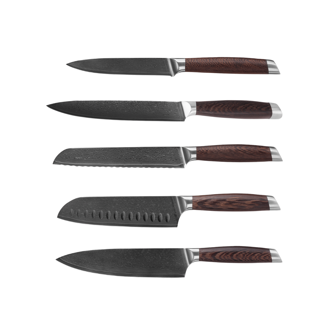 Damascus Messenset 5-delig - complete set damastalen messen Herman den Blijker