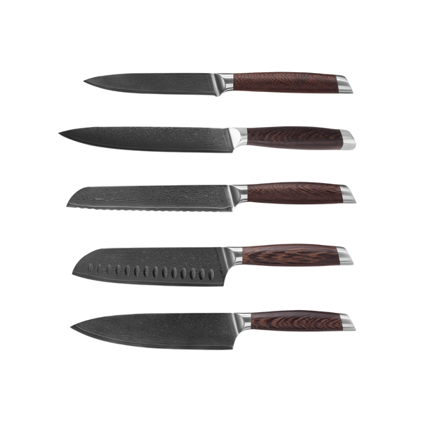 Damascus Messenset 5-delig - complete set damastalen messen Herman den Blijker