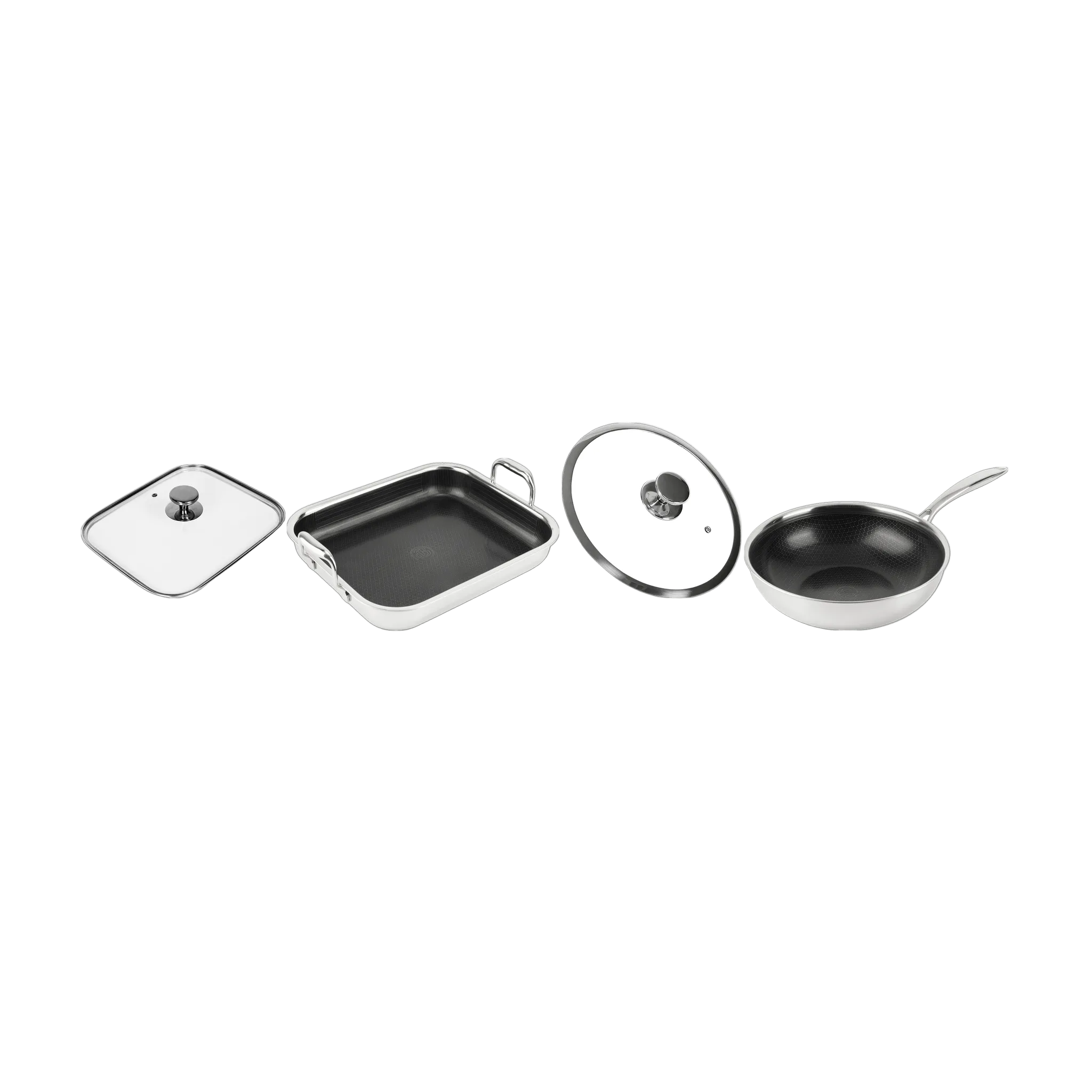 Hybride Wok Ø28 & Hybride Braadslede + Glazen deksels
