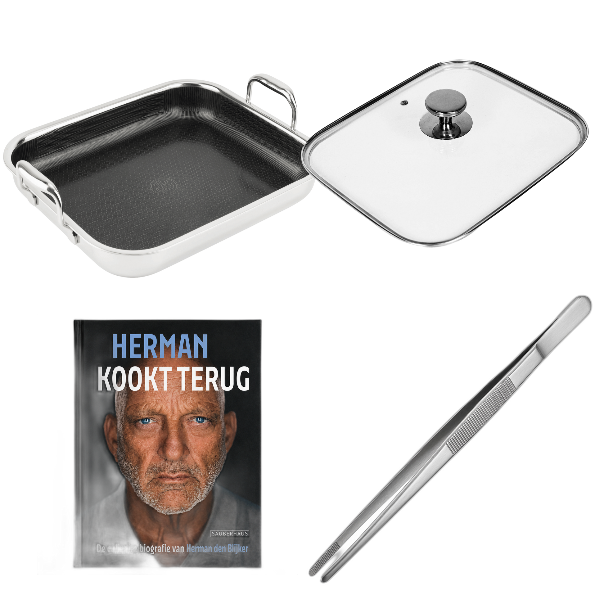 Hybride Braadslede set met deksel, gratis kookboek en keukenpincet