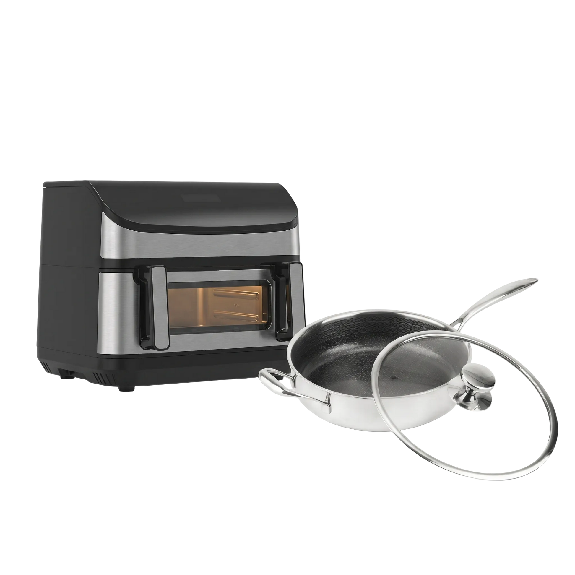 DualFry Fusion Airfryer + Hybride Hapjespan met Deksel Ø28 set