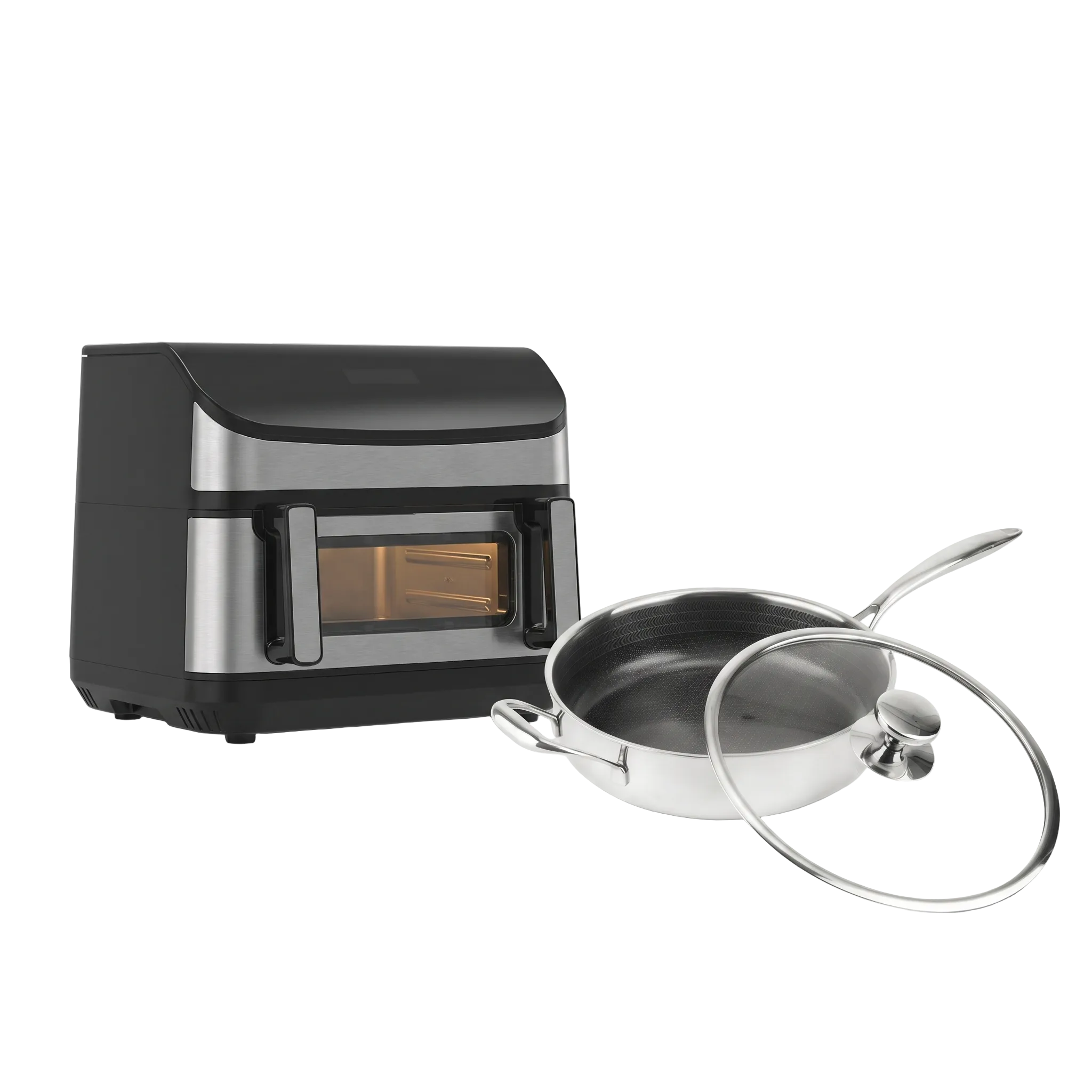 DualFry Fusion Airfryer + Hybride Hapjespan met Deksel Ø28 set