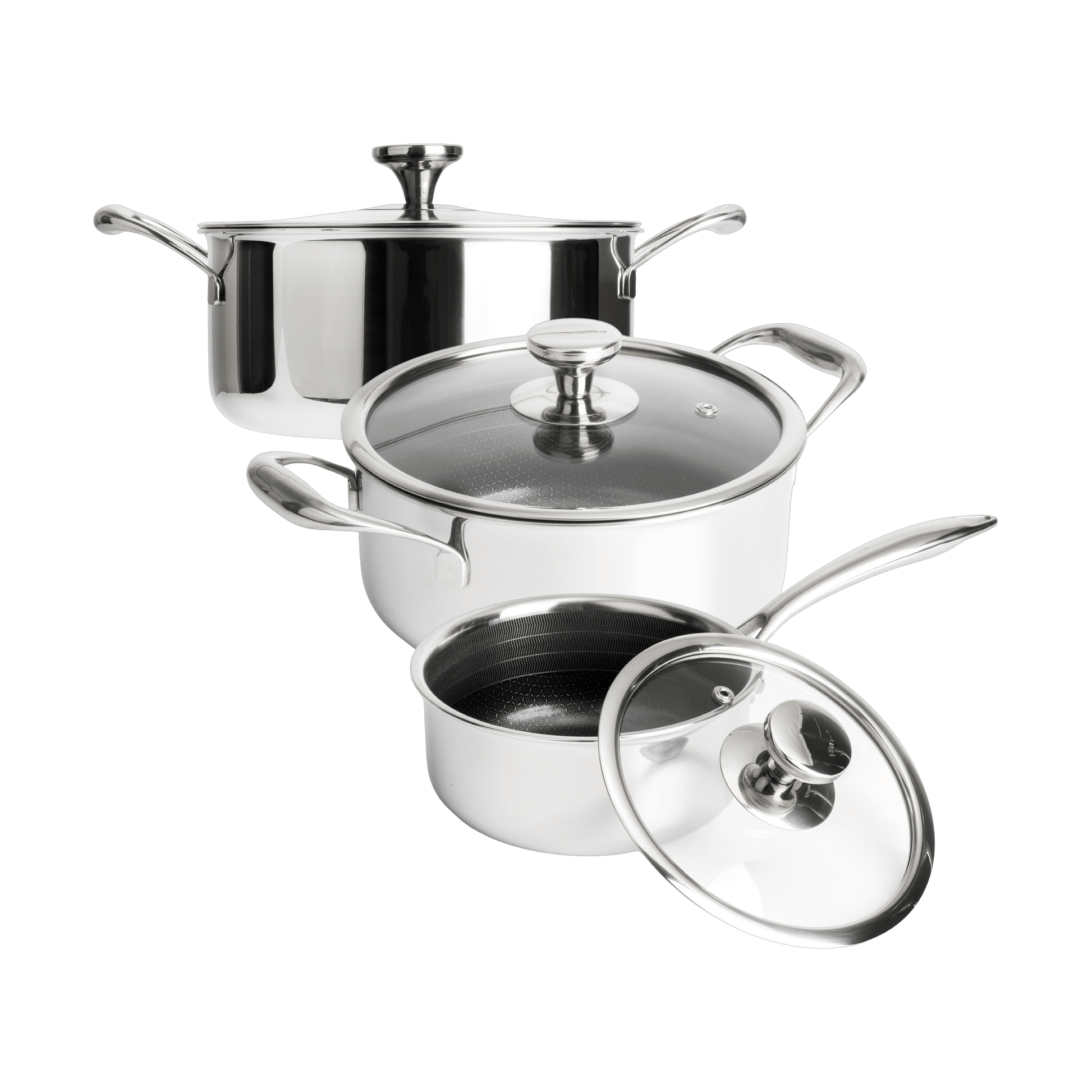 Hybride Steelpan Ø16 en Pannen met Deksel Ø20 en Ø24 - 3-delige set