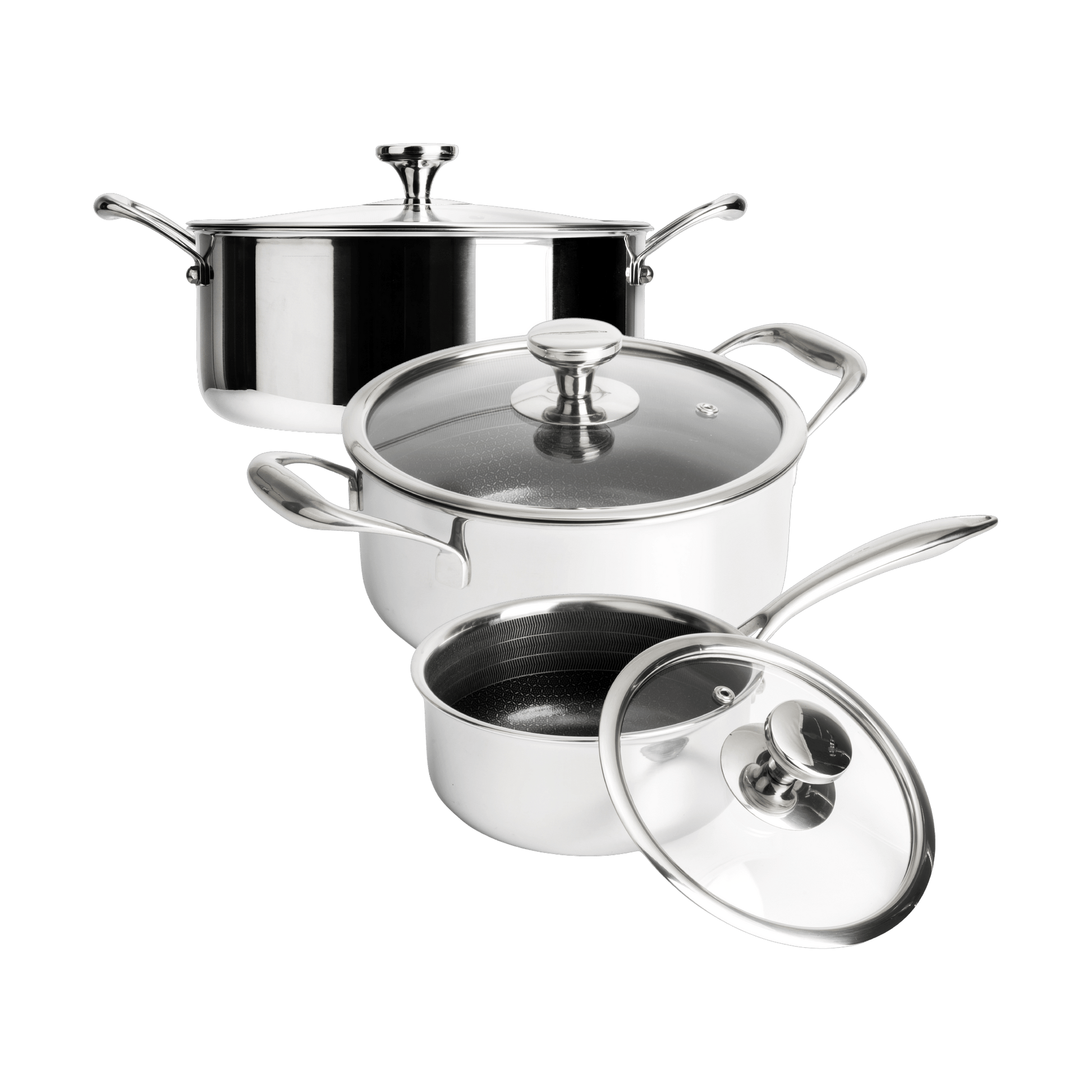 Hybride Steelpan Ø16 en Pannen met Deksel Ø20 en Ø28 - 3-delige set